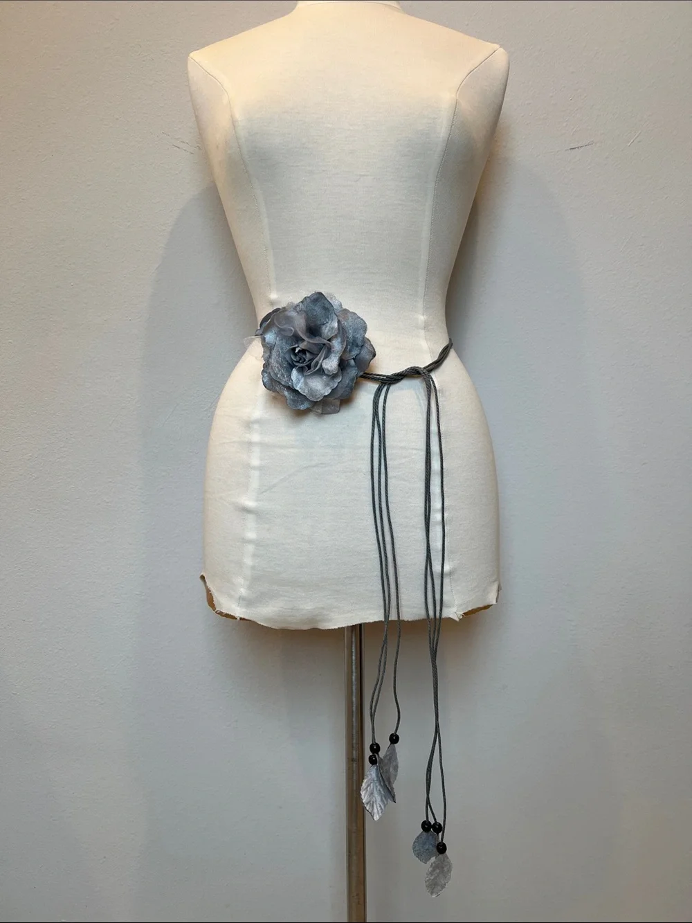 Blue-Gray Floral Tie-Waist Belt - Adjustable Flower Sash